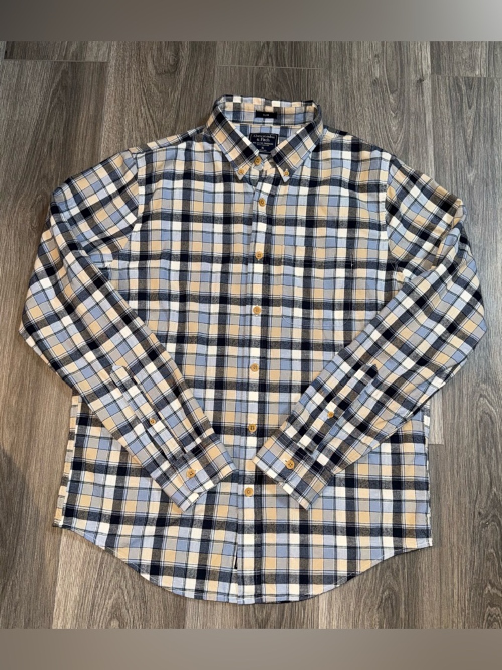 Abercrombie & Fitch 100% Cotton Blue Plaid Button Down Size XL Slim Casualwear